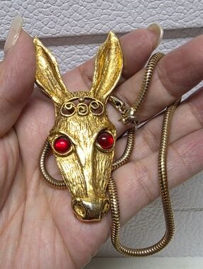 D & E Juliana Runway Donkey Pendant Necklace with Red Eyes **COLLECTIBLE**